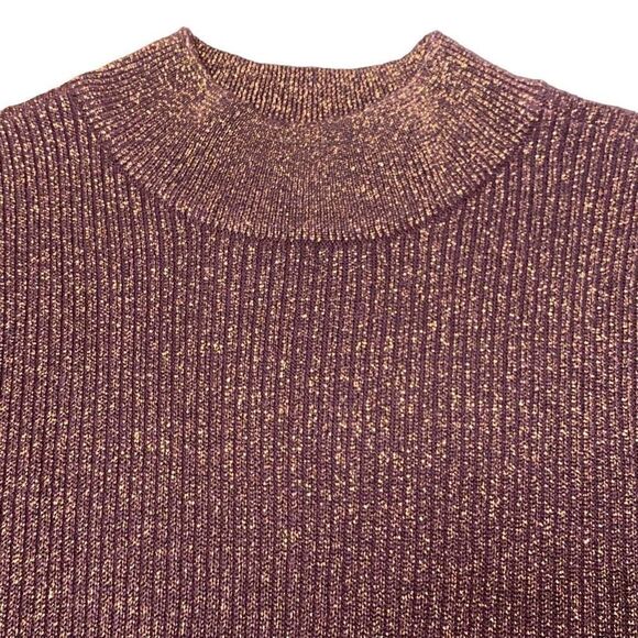 NEW Studio Works Short Sleeve Plum Gold Sweater Size Large - Picture 2 of 6
